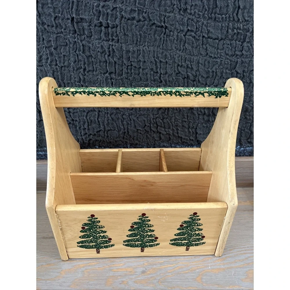 Vintage Wood Utensil Caddy/Holder Futon 1999 Taiwan Christmas Tree
